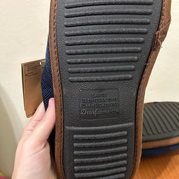 NWT Dearfoams Dluxe Slippers Dad Boss Memory Foam Slippers Men's Size 11-12 Navy - Picture 6 of 7